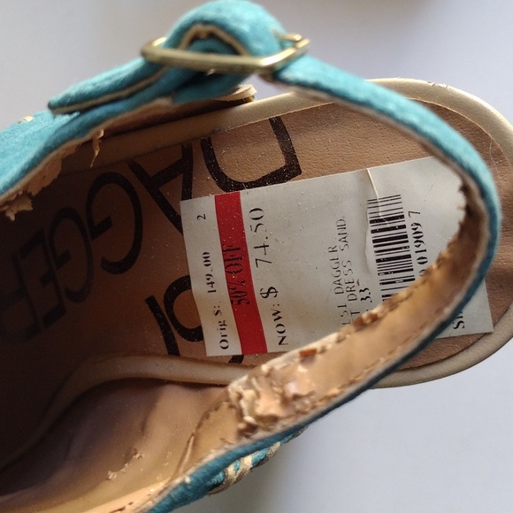 Kelsi Dagger turquoise suede platform high heels sandals 7.5 - Picture 10 of 15